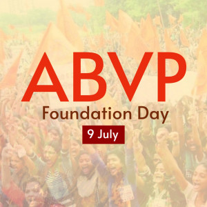 ABVP Foundation Day event with a large crowd and the ABVP logo