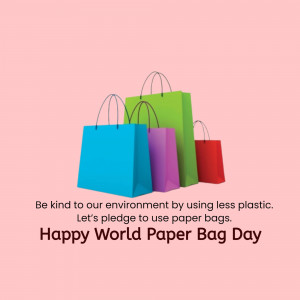 Colorful paper shopping bags with text promoting less plastic use