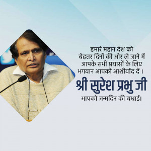 Image of Suresh Prabhu with birthday greetings in Hindi