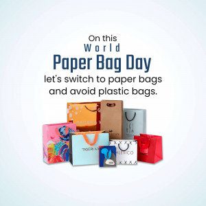 Promotional image for World Paper Bag Day encouraging the use of paper bags over plastic.