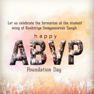 ABVP Foundation Day poster with images of students and saffron colors