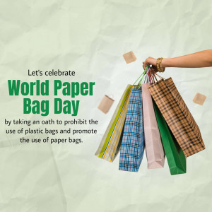 Hand holding paper shopping bags with text celebrating World Paper Bag Day