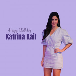 Katrina Kaif posing with a birthday greeting