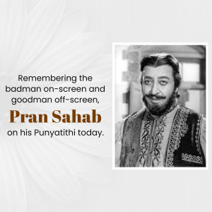Black and white portrait of Pran, a veteran Indian actor.