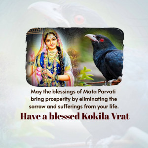 Image depicting Goddess Parvati with a crow, wishing prosperity and relief from suffering.