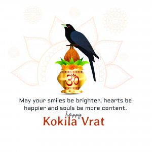 Image depicting a bird perched on a decorated pot with a festive background and text 'Kokila Vrat'.