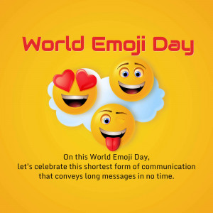 Image celebrating World Emoji Day with smiling emoji faces