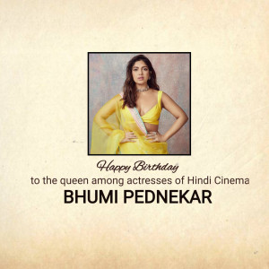 Bhumi Pednekar in yellow saree with birthday wishes