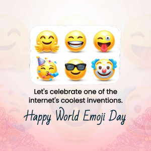 Collection of smiling and expressive emojis with text celebrating World Emoji Day.