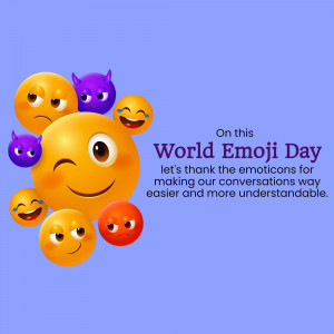 Colorful emoji characters celebrating World Emoji Day with text.