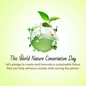 A globe made of leaves and plants with the text 'This World Nature Conservation Day'