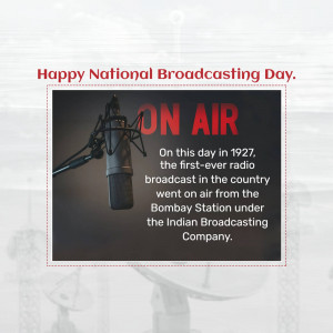 Vintage microphone with 'On Air' sign and text commemorating the first radio broadcast in India.