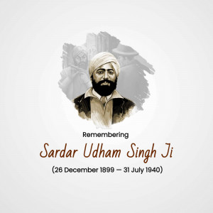 Portrait of Sardar Udham Singh Ji with dates of birth and death