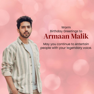 Armaan Malik birthday greeting image with a pink bokeh background.