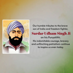 Portrait of Sardar Udham Singh Ji with tribute text