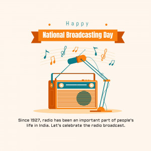 Illustration of a vintage radio with musical notes and a microphone, celebrating National Broadcasting Day.