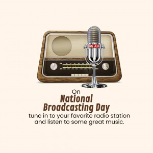 Vintage radio with microphone and National Broadcasting Day text
