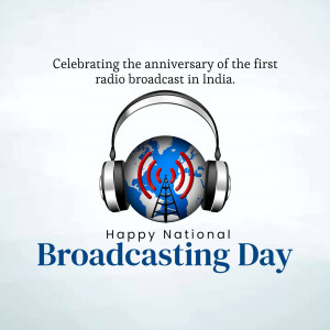 Image commemorating National Broadcasting Day in India with a globe and headphones.