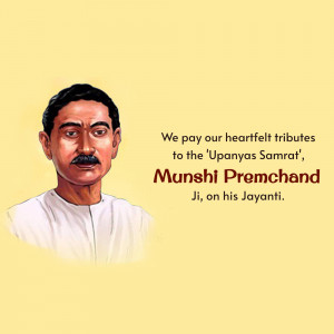 Portrait of Munshi Premchand with tribute text
