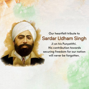 Portrait of Sardar Udham Singh with tribute text