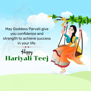 Illustration of a woman on a swing with a Hariyali Teej greeting.