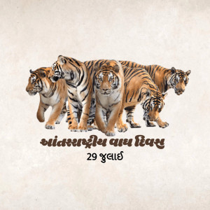 A group of tigers walking together with text celebrating International Tiger Day
