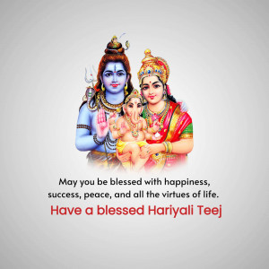 Image of Lord Shiva, Goddess Parvati, and Lord Ganesha with a Haritalika Teej greeting.
