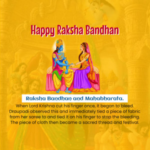 Illustration of Krishna and Draupadi with Raksha Bandhan greetings