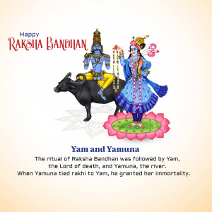 Illustration of Yam and Yamuna celebrating Raksha Bandhan