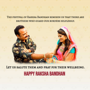 Raksha Bandhan greeting featuring a soldier and his sister