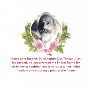 Portrait of Rajarshi Purushottam Das Tandon with floral decoration