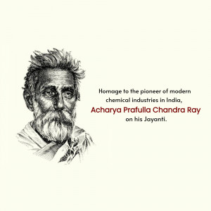 Portrait of Acharya Prafulla Chandra Ray with a tribute message