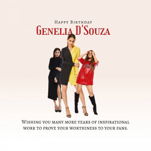 Birthday greeting for Genelia D'Souza featuring a collage of her photos.