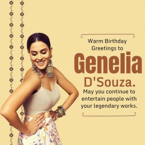 Birthday greeting for Genelia D'Souza with her image