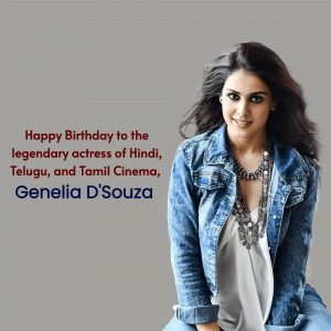 Portrait of Genelia D'Souza with a birthday message