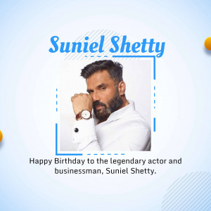 Portrait of Suniel Shetty with birthday message