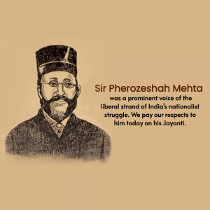 Sketch of Sir Pherozeshah Mehta with text commemorating his Jayanti