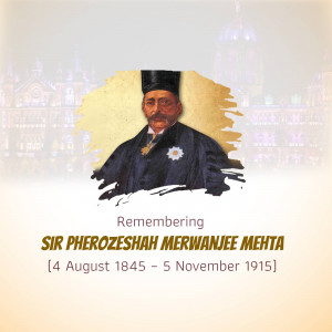 Portrait of Sir Pherozeshah M. Mehta with dates of birth and death