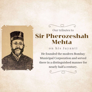 Portrait of Sir Pherozeshah Mehta with tribute text