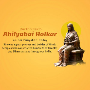 Statue of Ahilyabai Holkar with text commemorating her Punyatithi
