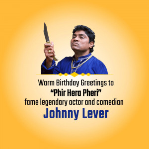 Image of Johnny Lever holding a knife with birthday greetings text.