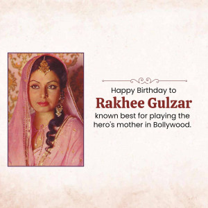 Portrait of Rakhee Gulzar with birthday greeting