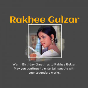 Portrait of Rakhee Gulzar with birthday wishes
