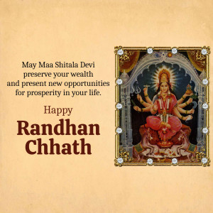 Image depicting Goddess Shitala Devi with text wishing 'Happy Randhan Chhath'