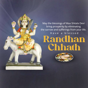 Image of Maa Shitala Devi on a donkey with offerings for Randhan Chhath