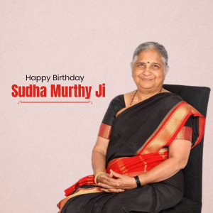 Portrait of Sudha Murthy with birthday greetings