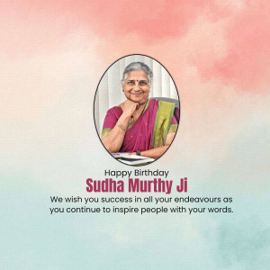Portrait of Sudha Murthy with birthday greetings
