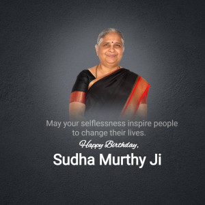 Portrait of Sudha Murthy with a birthday message