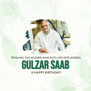 Portrait of Gulzar with a birthday message