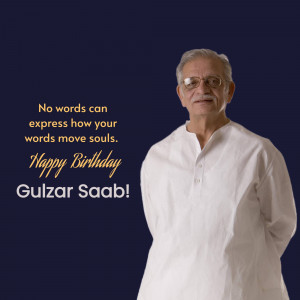 Portrait of Gulzar with a birthday message